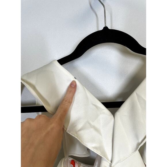 ML MONIQUE LHUILLIER Ruffle Halter Wide Leg Jumpsuit in White Size 6 $495 - Picture 6 of 16